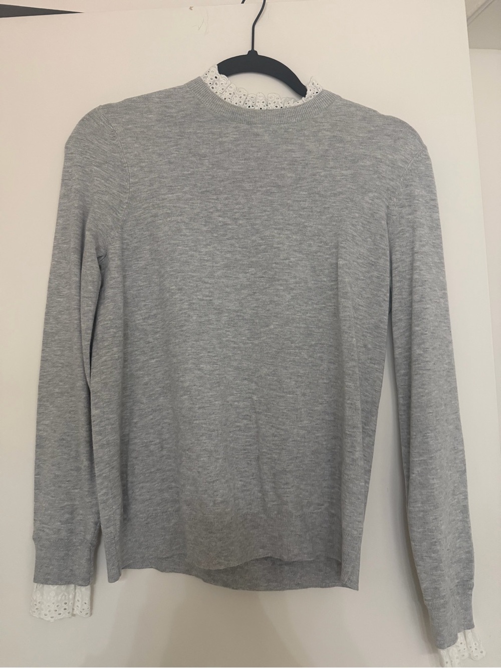 Ted baker Light Gray Knit Sweater with Eyelet Trim